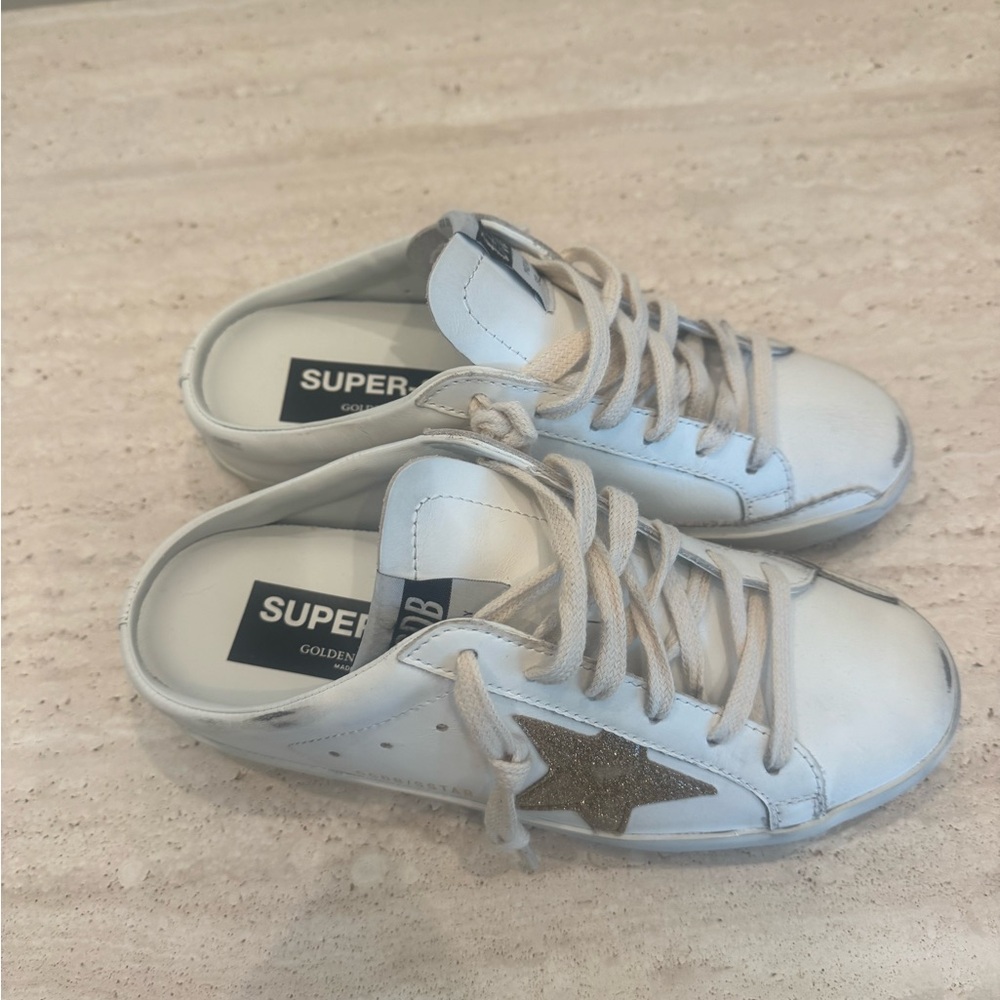 Golden Goose White and Gold Sneakers - Picture 2 of 7